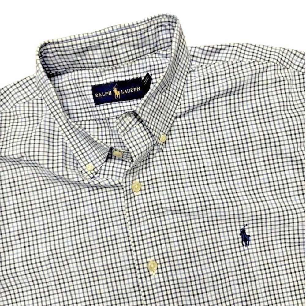 Polo Ralph Lauren Men XL Blue Black Gingham Check Short Sleeve Button Down Shirt